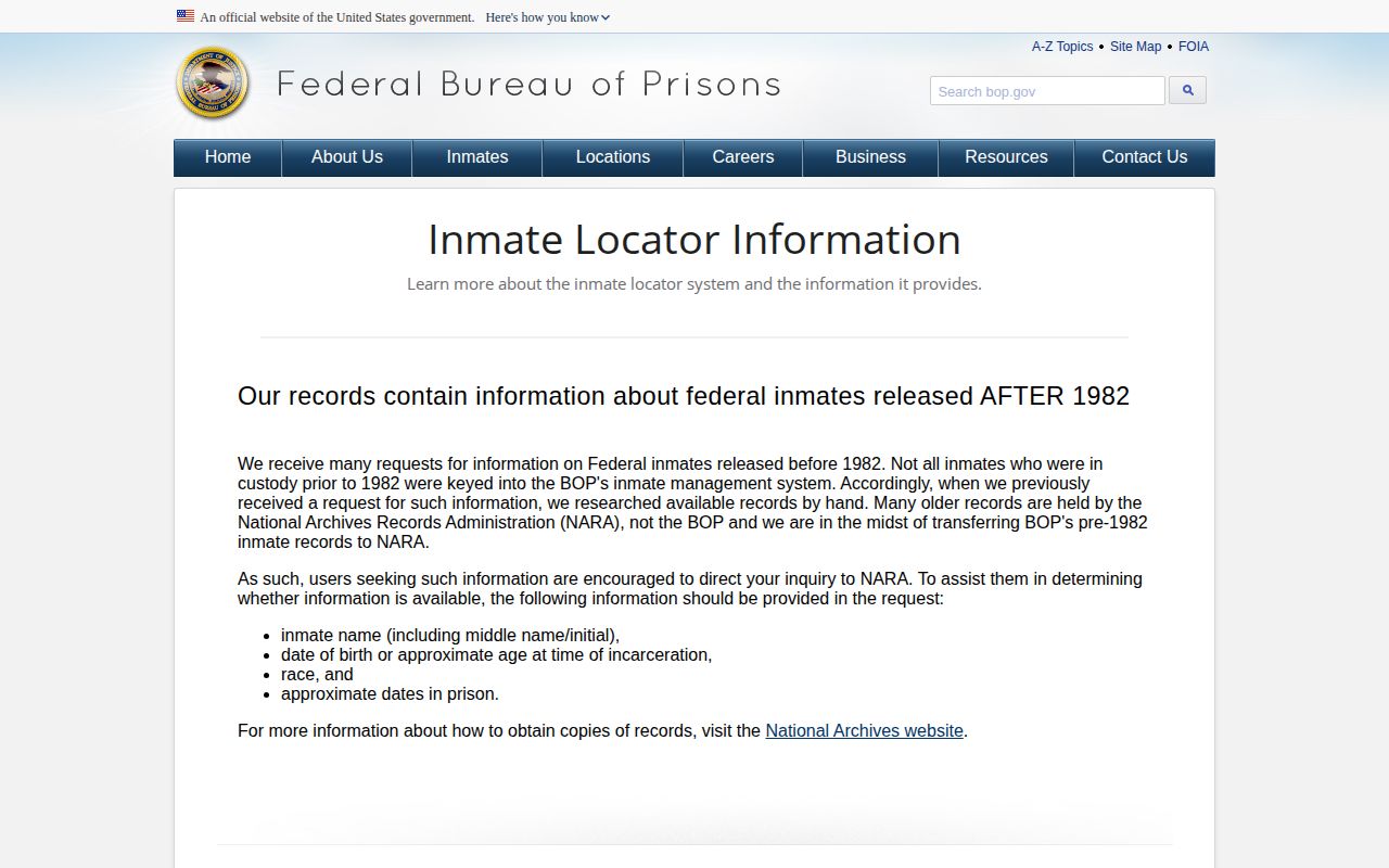 Jersey County released inmates BOP release field explanation