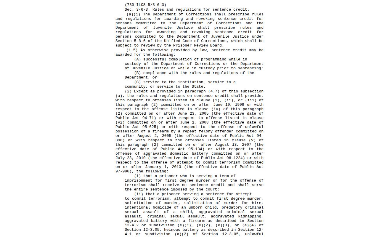 Illinois sentence credit law for Jersey County projected release dates