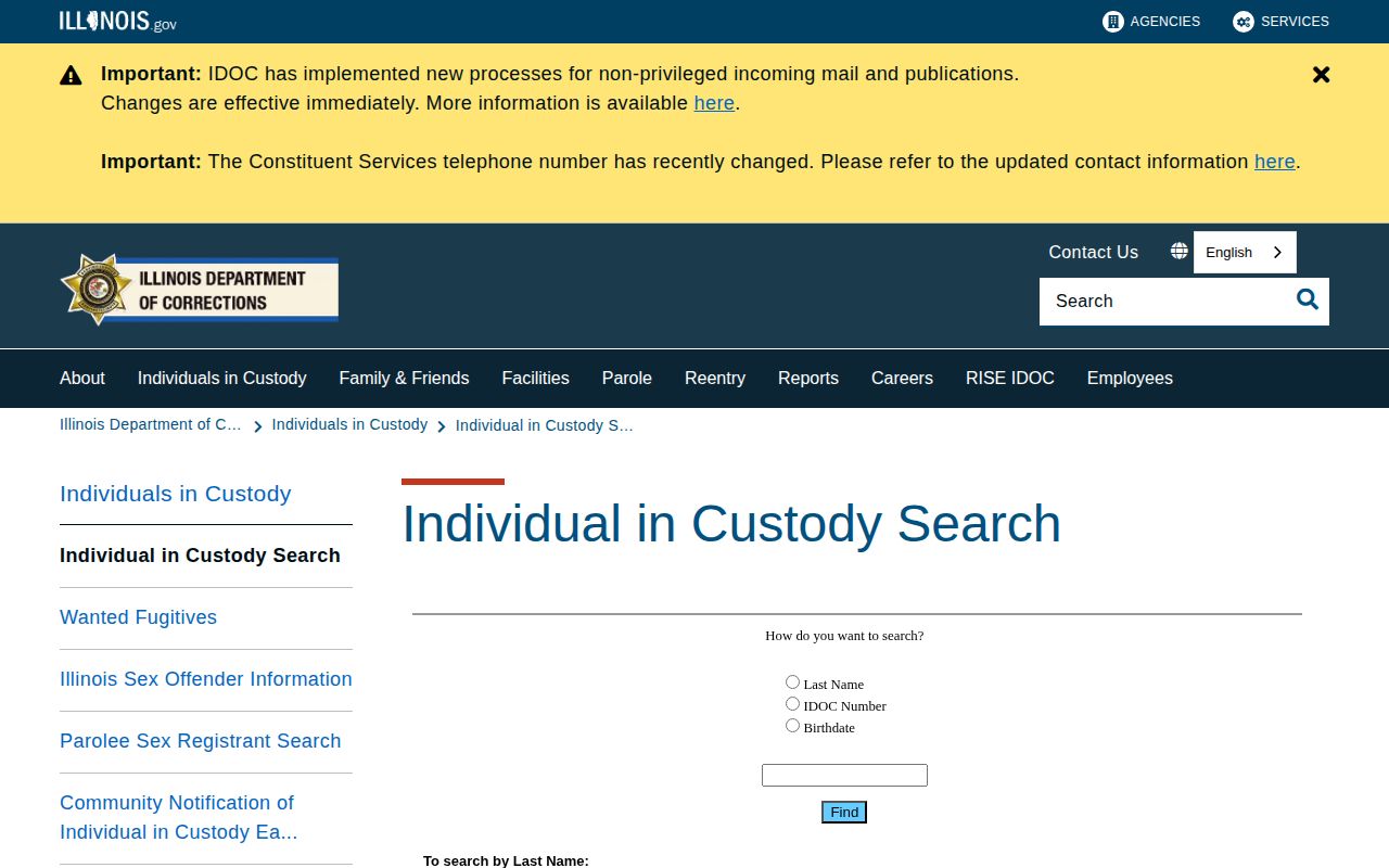 IDOC release date lookup for a Jersey County state prisoner