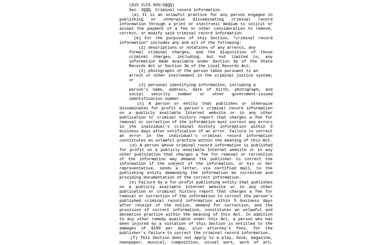 Illinois mugshot removal law for Jersey County booking photos